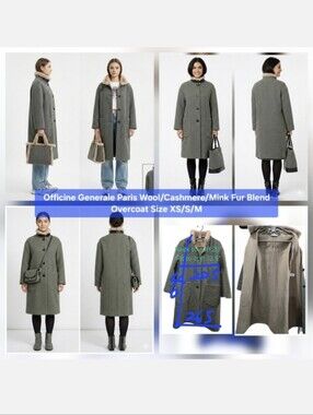 Officine Generale Paris Wool/Cashmere/Mink Fur Blend Overcoat Sizes XS/S/M